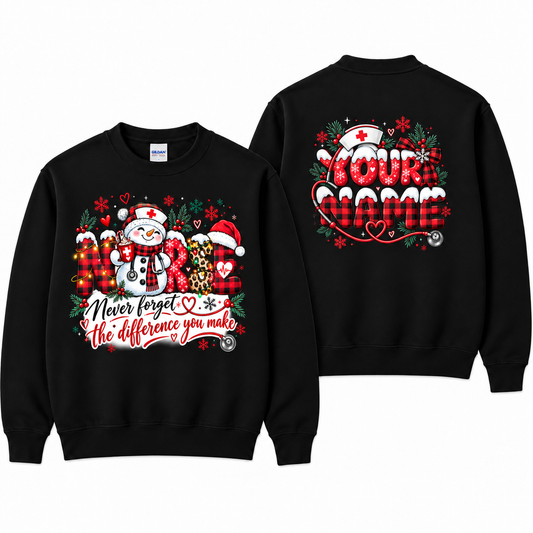Personalized Christmas Nurse Sweatshirt Snowman Custom Name Holiday Gift