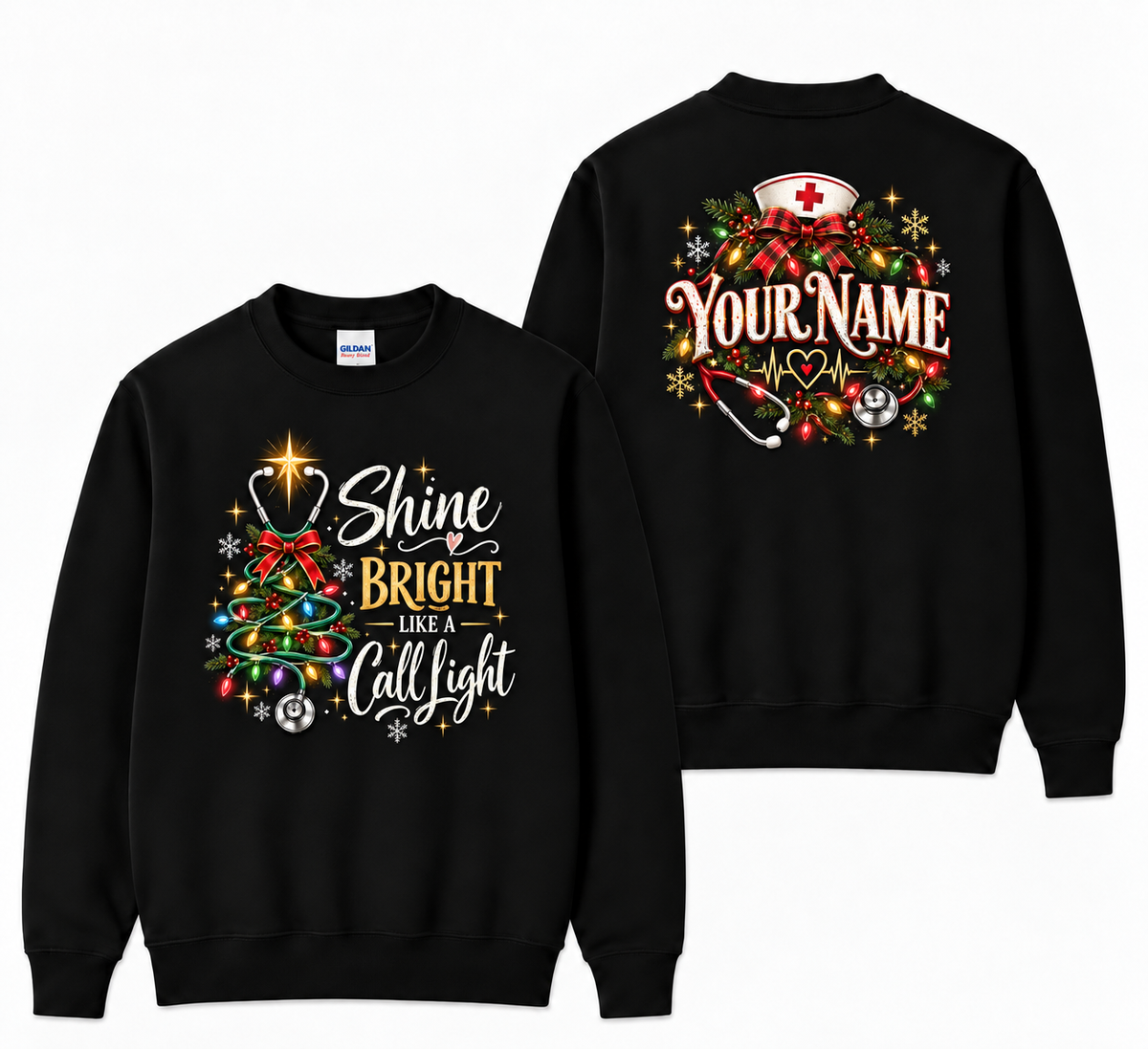 Personalized Christmas Nurse Sweatshirt Shine Bright Like a Call Light Gift