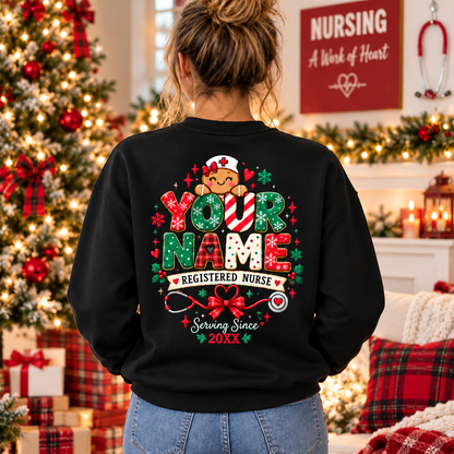 Personalized Christmas Nurse Sweatshirt Gingerbread Registered Nurse Gift