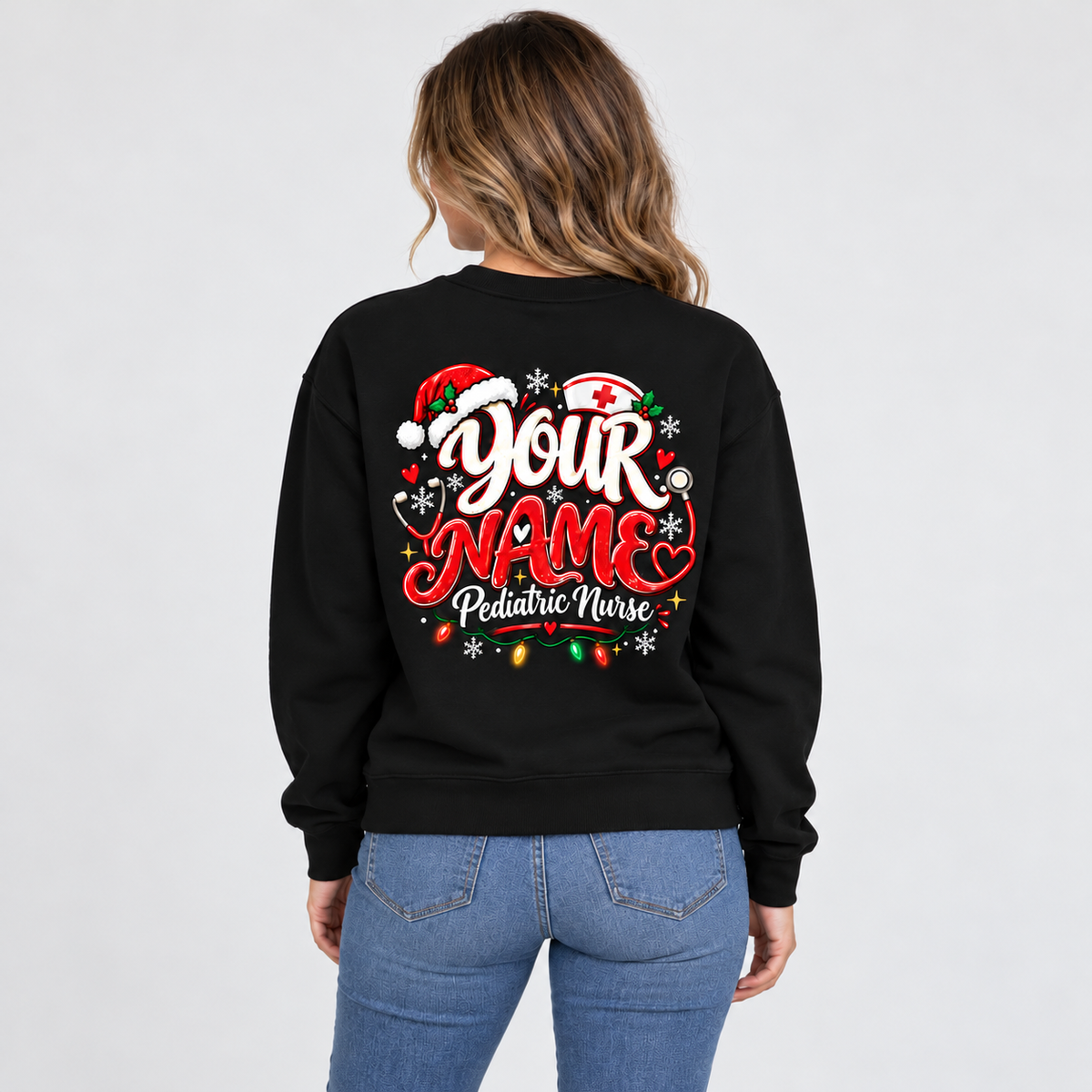 Personalized Pediatric Nurse Christmas Sweatshirt Custom Name Holiday Gift
