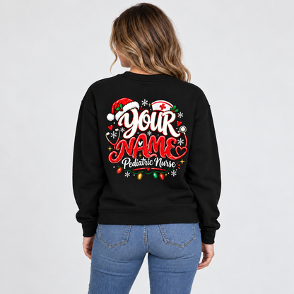 Personalized Pediatric Nurse Christmas Sweatshirt Custom Name Holiday Gift