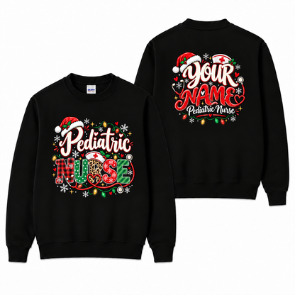 Personalized Pediatric Nurse Christmas Sweatshirt Custom Name Holiday Gift