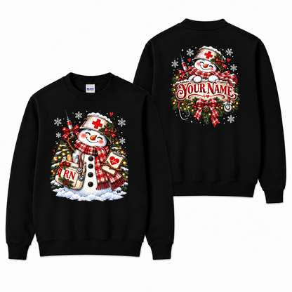 Personalized Christmas Nurse Sweatshirt with Snowman and Custom Name