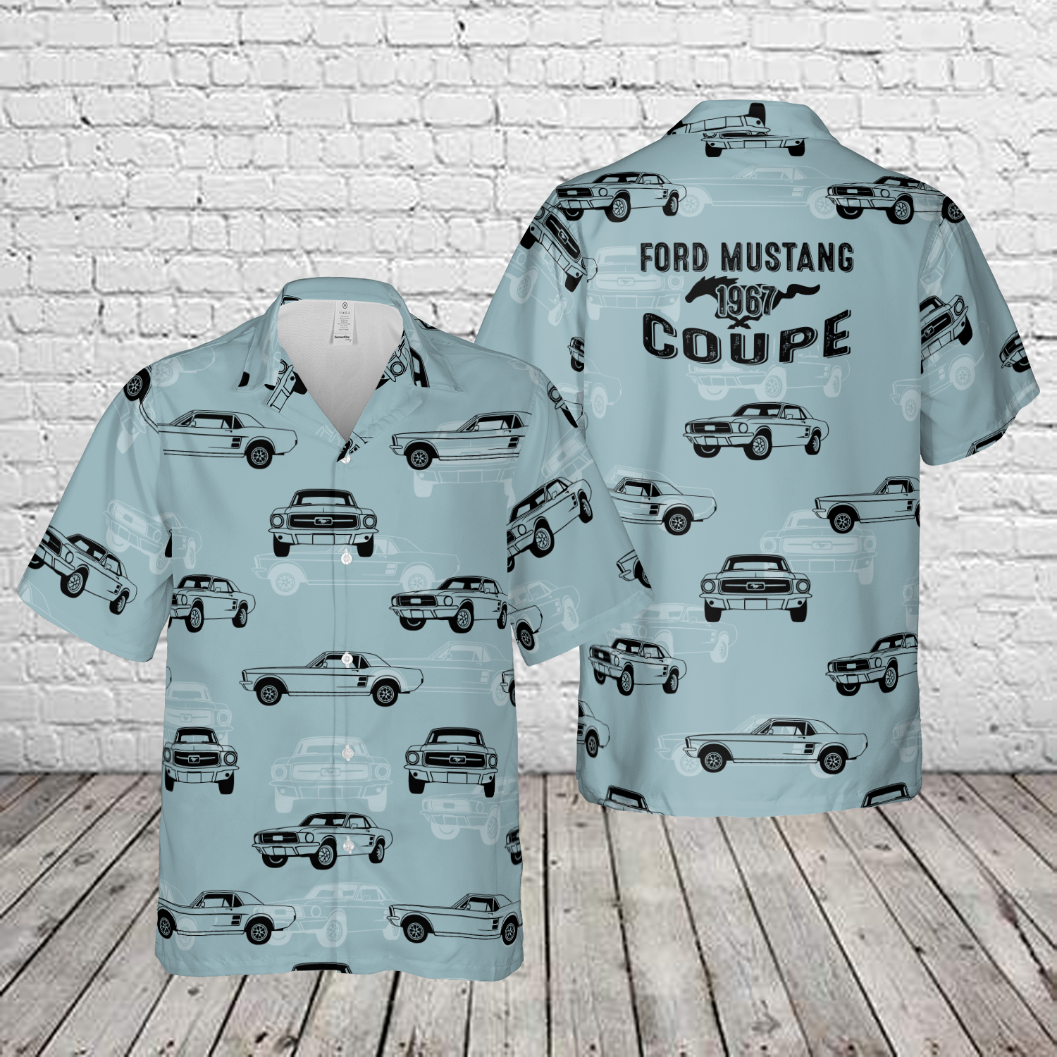 Ford Mustang 1967 Coupe Silhouette Hawaiian Shirt