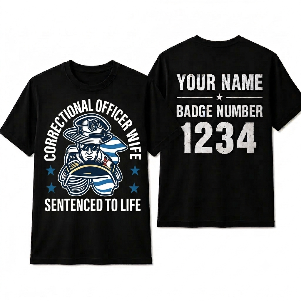 Custom Name Correctional Officer Wife Shirt, Sentenced To Life CO Wife Thin Silver Line Tee