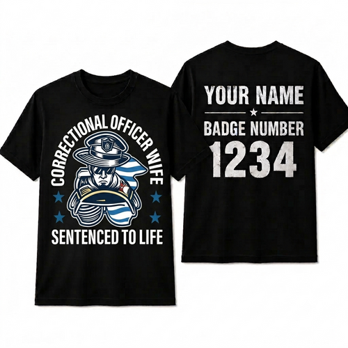 Custom Name Correctional Officer Wife Shirt, Sentenced To Life CO Wife Thin Silver Line Tee