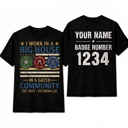 Custom Correctional Officer Flag T-Shirt  Personalized Big House Gated Community Shirt  Funny Thin Silver Line Prison Guard Tee