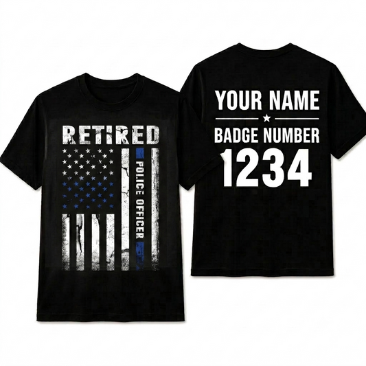 Retired Police Officer American Flag Shirt - Patriotic Law Enforcement Retirement Gift