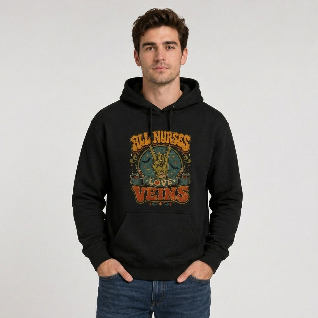 Personalized Nurse Hoodie, All Nurses Love Veins, Skeleton Graphic