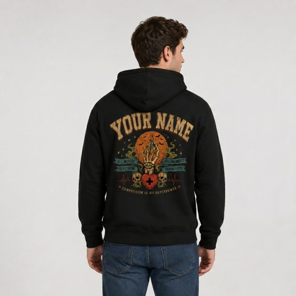Personalized Nurse Hoodie, All Nurses Love Veins, Skeleton Graphic