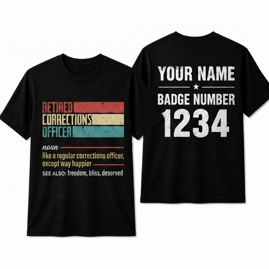 Custom Name Retired Corrections Officer Shirt, Retro Vintage Definition Retirement Gift Tee