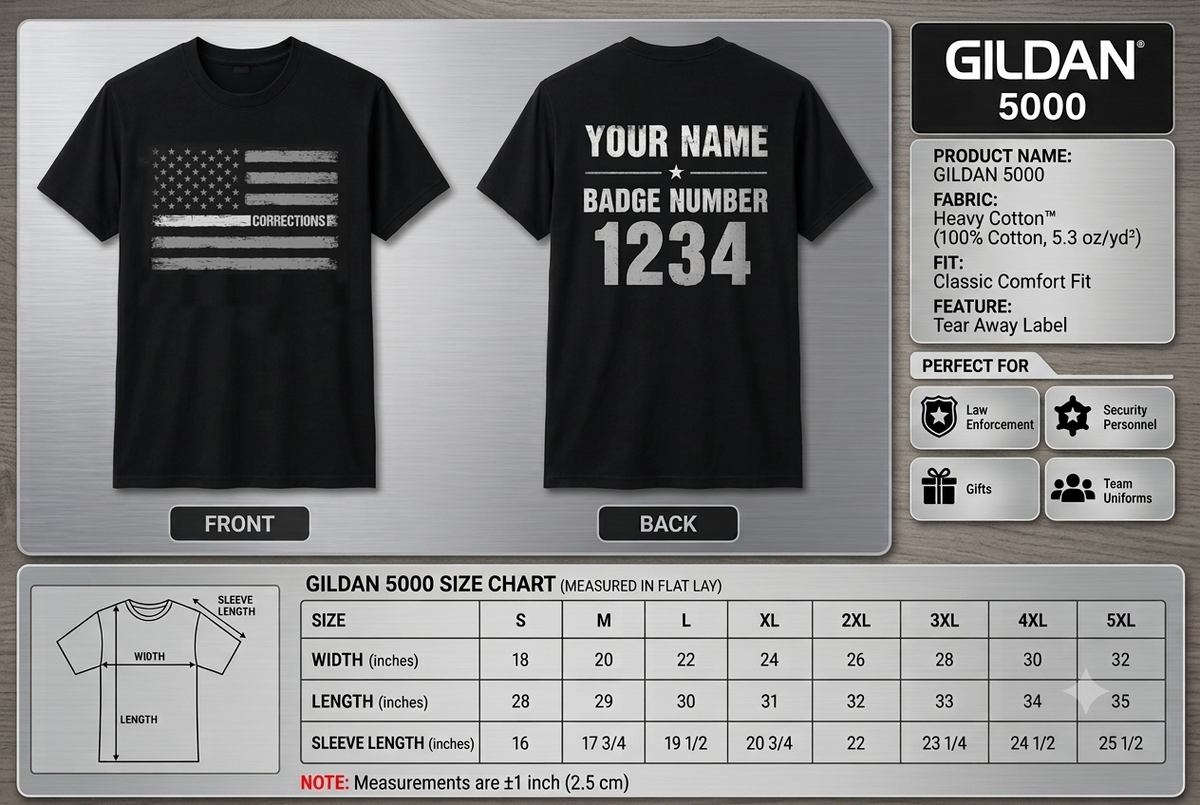 Custom Corrections Thin Silver Line Flag Shirt | Personalized Name Badge Number Correctional Officer
