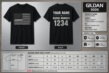 Custom Corrections Thin Silver Line Flag Shirt | Personalized Name Badge Number Correctional Officer