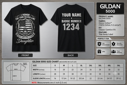 Custom Correctional Officer Daughter T-Shirt | Personalized Thin Silver Line Family Gift | Proud Prison Guard Dad Mom Law Enforcement