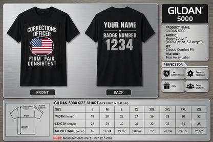 Custom Name Corrections Officer Shirt, Firm Fair Consistent American Flag Prison Guard Tee