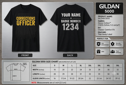 Personalized Corrections Officer Tee - Custom Name & Badge Number Black T-Shirt