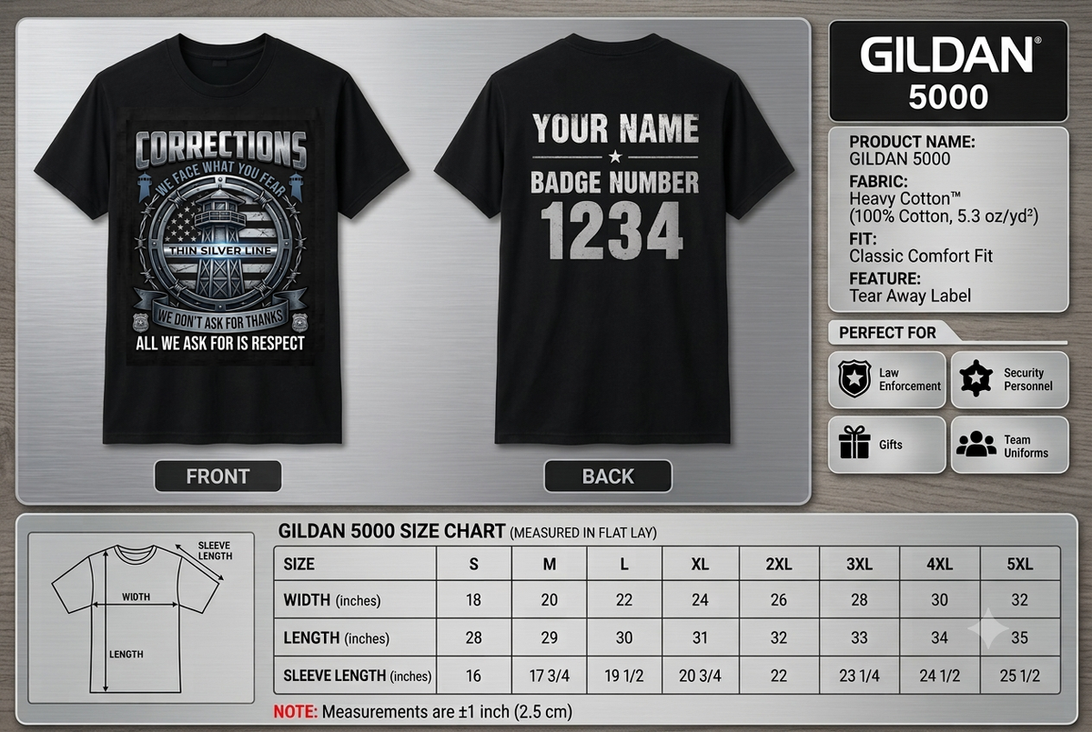 Custom Corrections Officer Flag T-Shirt | Personalized Thin Silver Line Prison Guard Shirt | Law Enforcement Gift