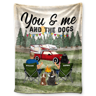 You And Me And The Dog Grass - Gift For Camping Lovers - Personalized Fleece Blanket