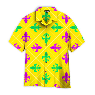 Yellow Symmetry Fleur De Lis Mardi Gras Hawaiian Shirt Aloha Casual Shirt For Men And Women HW1911