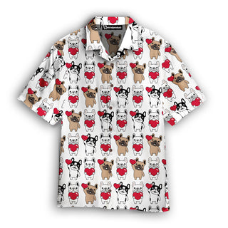 Bulldog Puppy Heart Valentine Day Hawaiian Shirt Aloha Casual Shirt For Men And Women HWN1245
