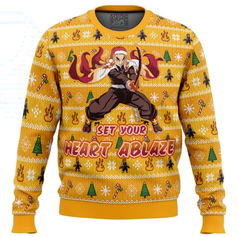 Heart Ablaze Rengoku Demon Slayer Christmas Sweater