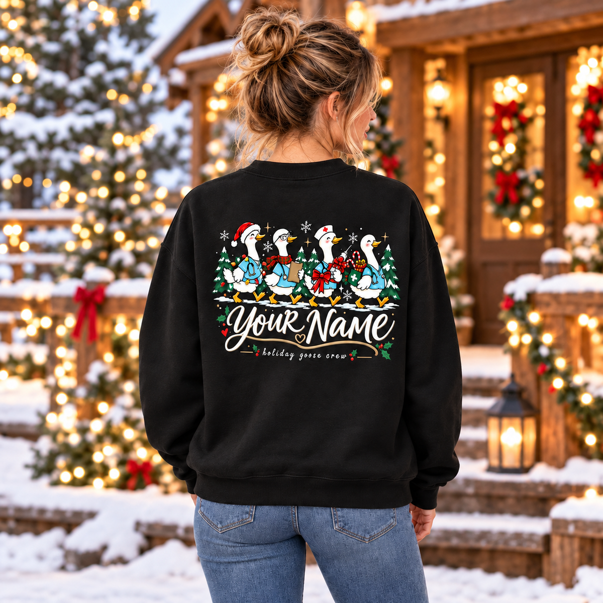 Personalized Christmas Nurse Sweatshirt Just a Jolly Goose Festive Crewneck