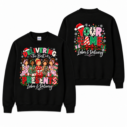 Labor and Delivery Christmas Nurse Sweatshirt Delivering Presents Gift Idea