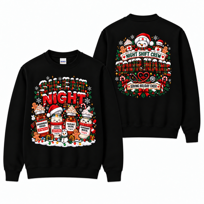 Christmas Nurse Sweatshirt Silent Night Shift Crew Custom Name Holiday Gift