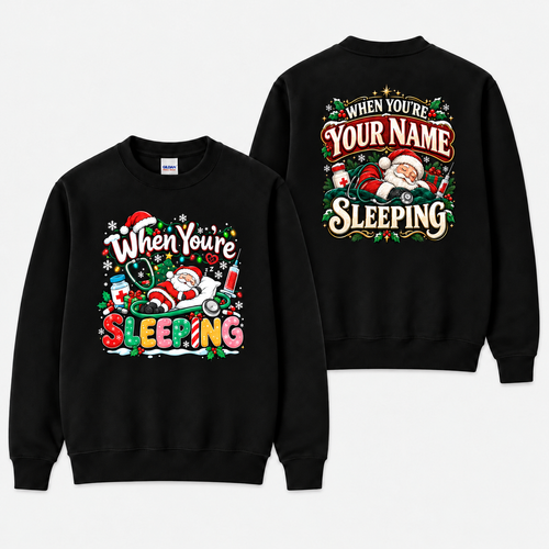 Personalized Christmas Nurse Sweatshirt Sleeping Santa Holiday Nursing Gift