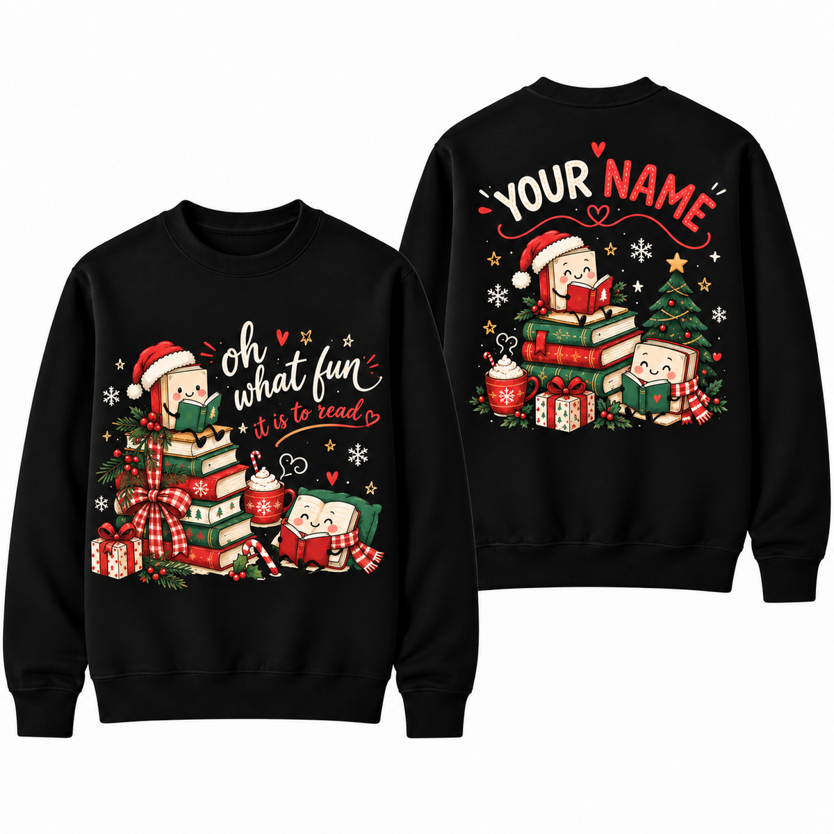 Personalized Custom Oh What Fun It Is To Read Cute Christmas Book Lover Teacher Sweatshirt