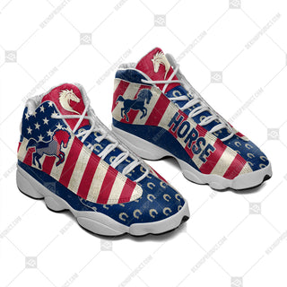 Horse USA Flag Classic Pattern Shoes Sport Sneaker 13 Fashion Shoes Curved Basketball Shoes Gift For Men And Women