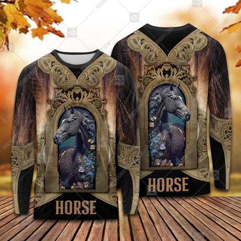 Horse Hair Ancient Gate Long Sleeve T-Shirt Full Print - Personalized Custom - Gift For Horse Trainer, Dressage, Equestrian