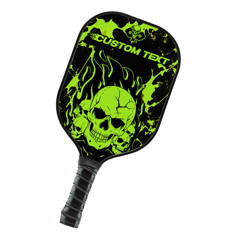 Black And Green Flame Skull Custom Pickleball Paddle, Pickleball Paddles Gifts