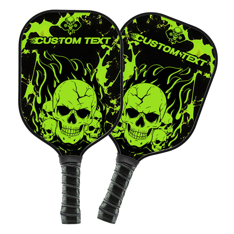 Black And Green Flame Skull Custom Pickleball Paddle, Pickleball Paddles Gifts