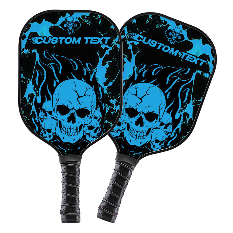 Black And Blue Flame Skull Custom Pickleball Paddle, Pickleball Paddles Gifts