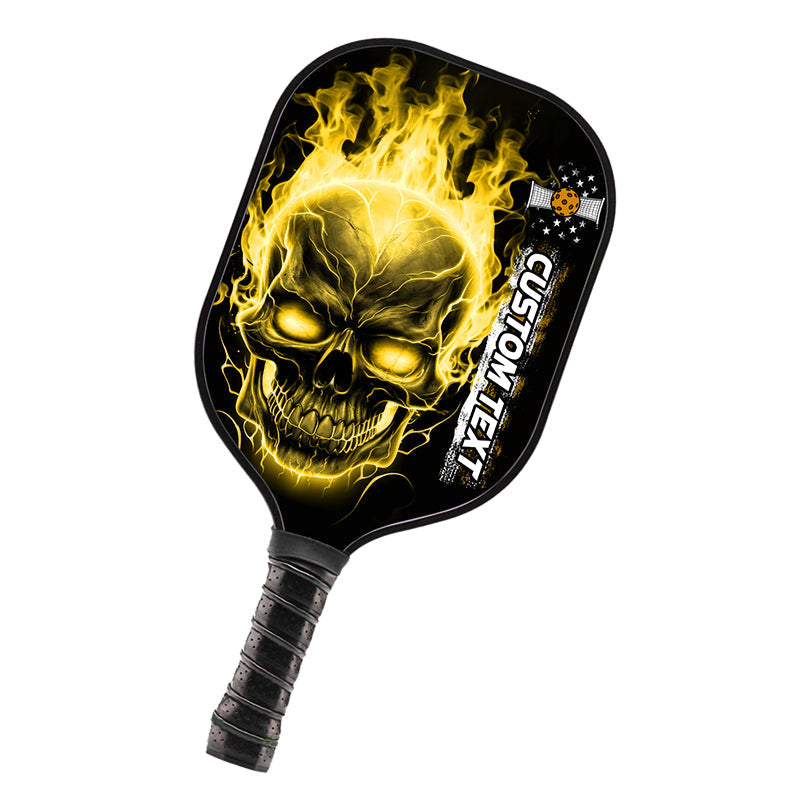 Custom Yellow Flame Skull Pickleball Paddle Halloween Pickleball Gifts, Patriotic Pickleball Paddles