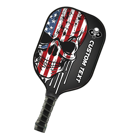 American Flag Skull Custom Us Pickleball Paddle, Patriotic Pickleball Paddle Halloween Pickleball Gifts