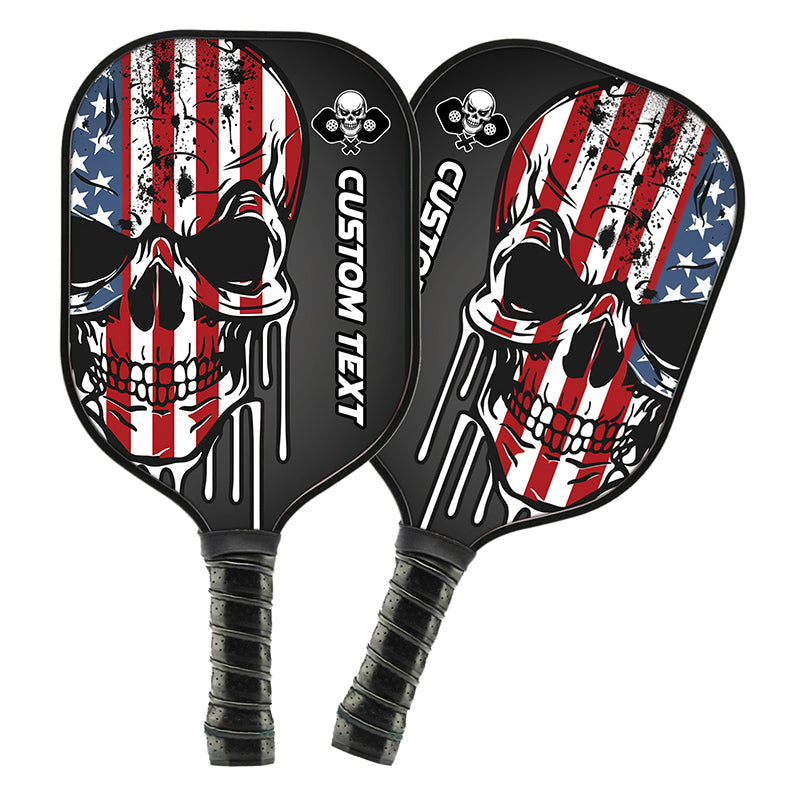 American Flag Skull Custom Us Pickleball Paddle, Patriotic Pickleball Paddle Halloween Pickleball Gifts