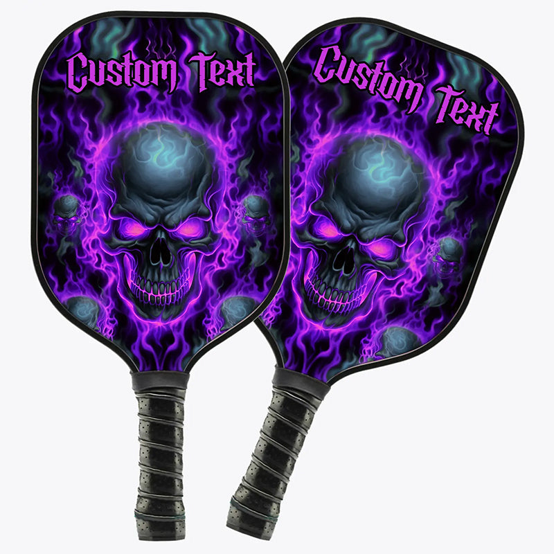 Custom Purple Flame Skull Halloween Pickleball Paddles, Skull Pickleball Racket, Pickleball Gifts