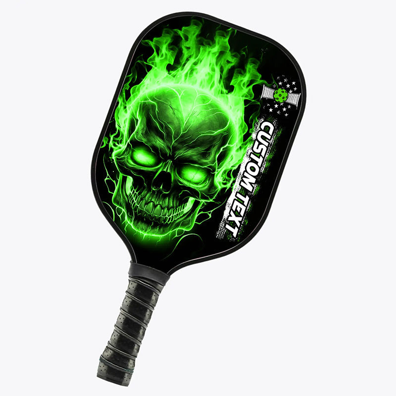 Custom Green Flame Skull Pickleball Paddle Halloween Pickleball Gifts, Patriotic Pickleball Paddles