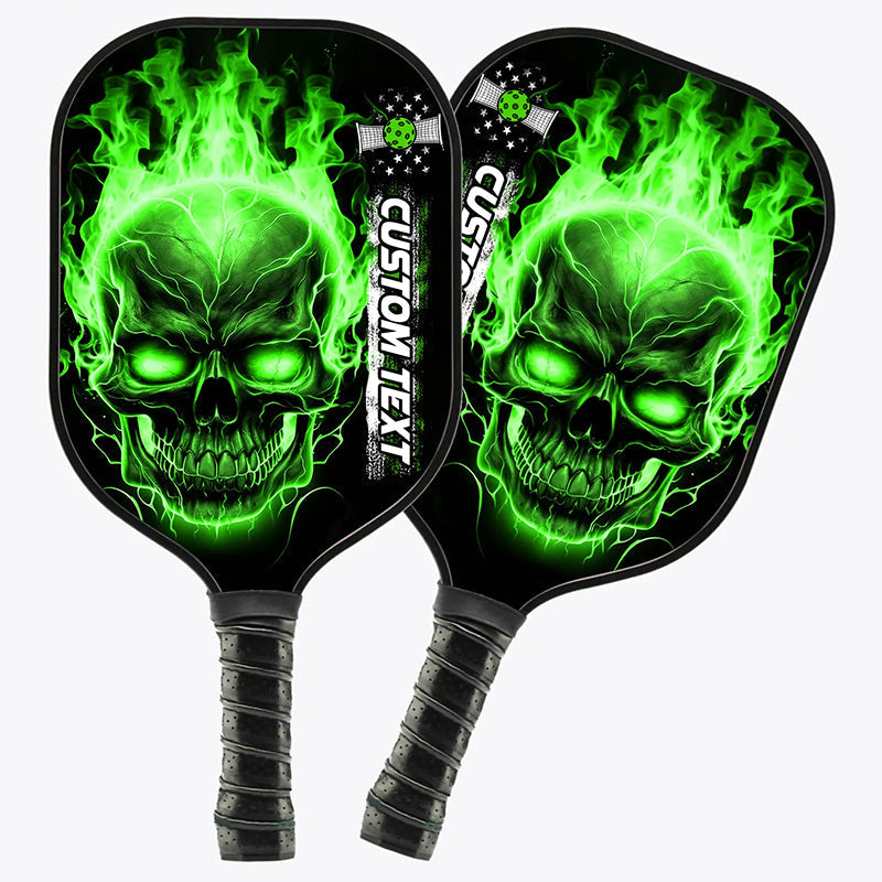 Custom Green Flame Skull Pickleball Paddle Halloween Pickleball Gifts, Patriotic Pickleball Paddles