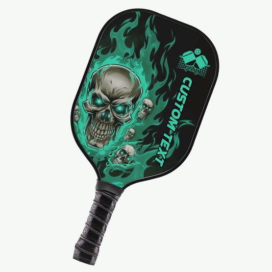 Black And Green Flame Skull Customized Pickleball Paddle With Names, Team Pickleball Paddles Gifts