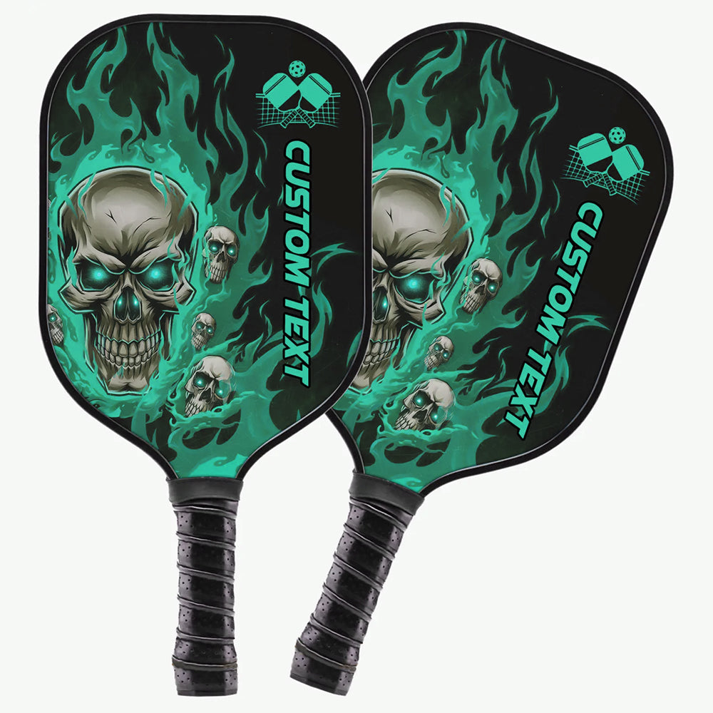 Black And Green Flame Skull Customized Pickleball Paddle With Names, Team Pickleball Paddles Gifts