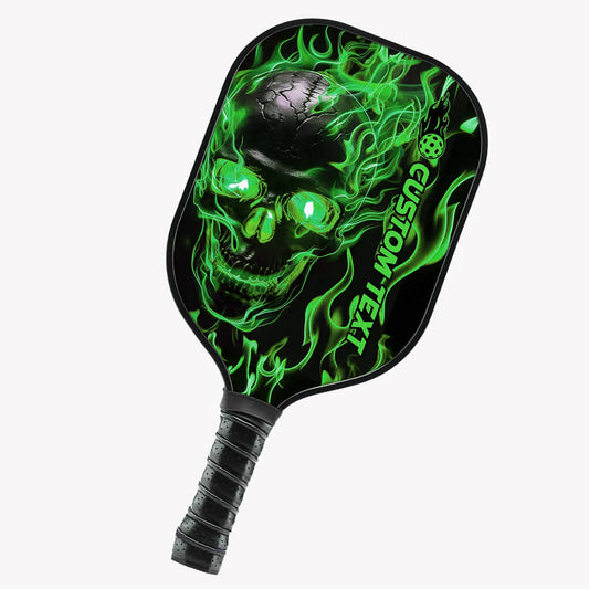 Black And Green Flame Skull Custom Pickleball Paddle, Halloween Pickleball Paddles Gifts Pickleball Rackets