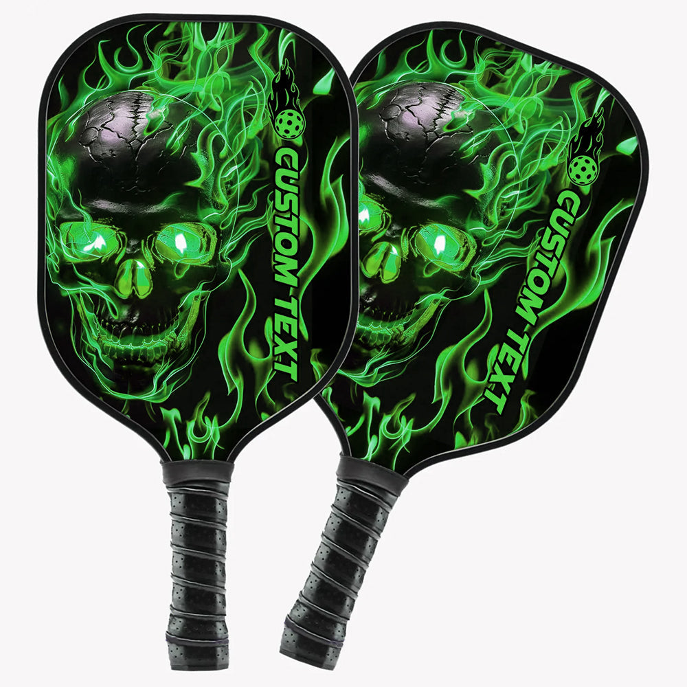 Black And Green Flame Skull Custom Pickleball Paddle, Halloween Pickleball Paddles Gifts Pickleball Rackets