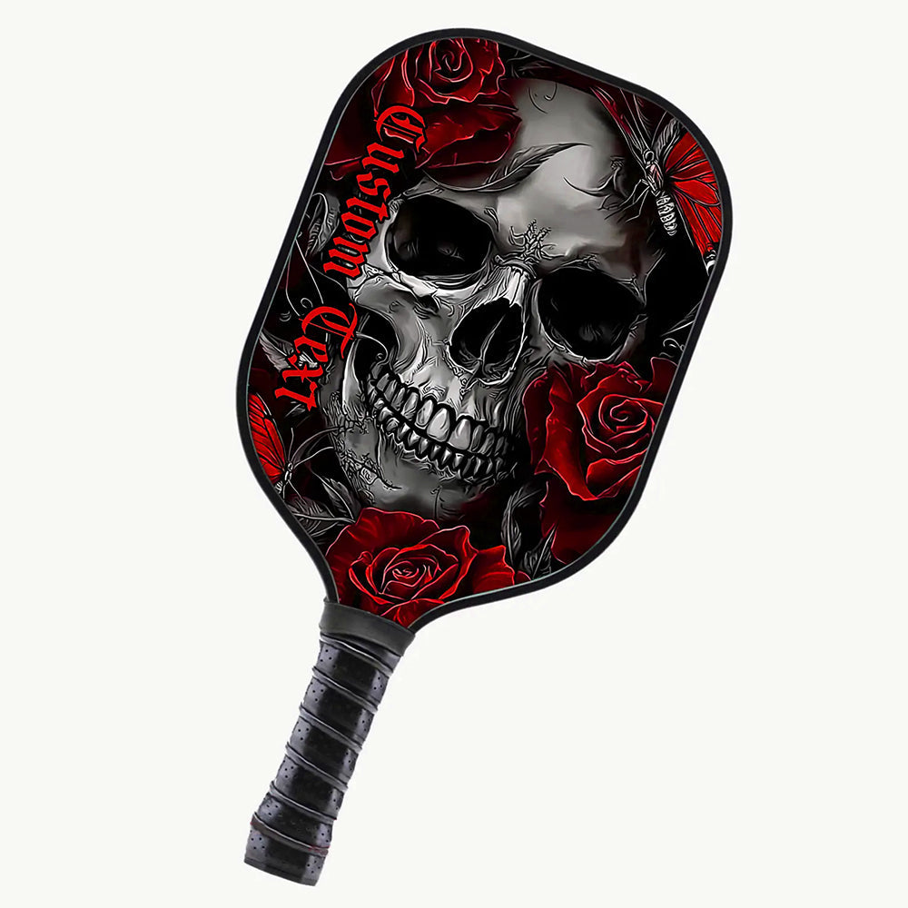 Red Rose Flowers And Skull Customized Halloween Pickleball Paddles For Men And Women, Halloween Pickleball Gift