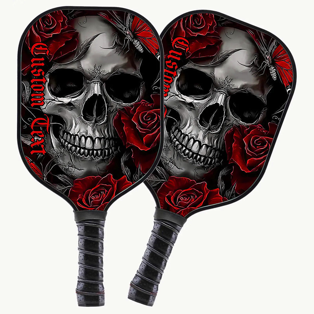 Red Rose Flowers And Skull Customized Halloween Pickleball Paddles For Men And Women, Halloween Pickleball Gift