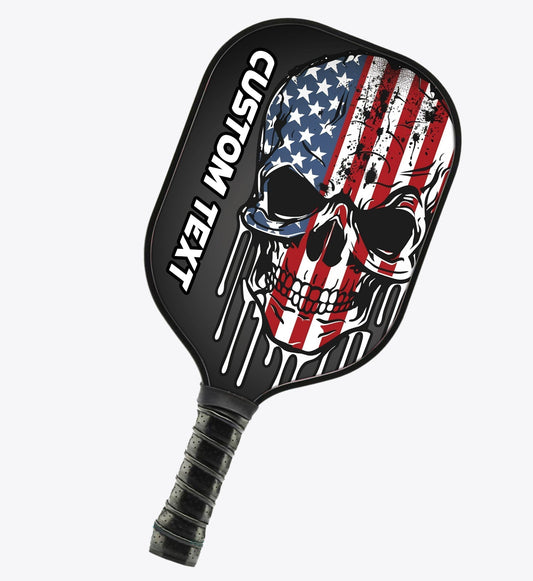 Grunge American Flag Skull Custom Patriotic Pickleball Paddle, Us Pickleball Paddle, Halloween Pickleball Gifts