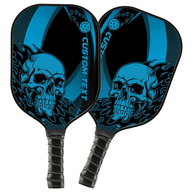 Black And Blue Flame Skull Custom Pickleball Paddle, Pickleball Paddles Pickleball Gifts