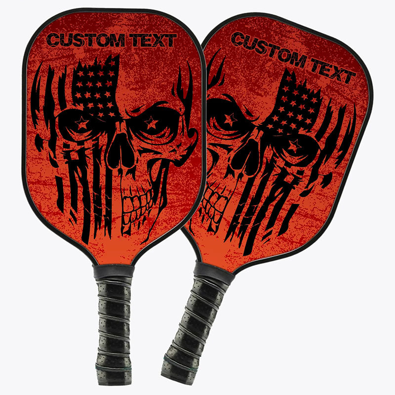 American Flag Skull Custom Us Pickleball Paddle, Patriotic Pickleball Paddle Halloween Pickleball Gifts